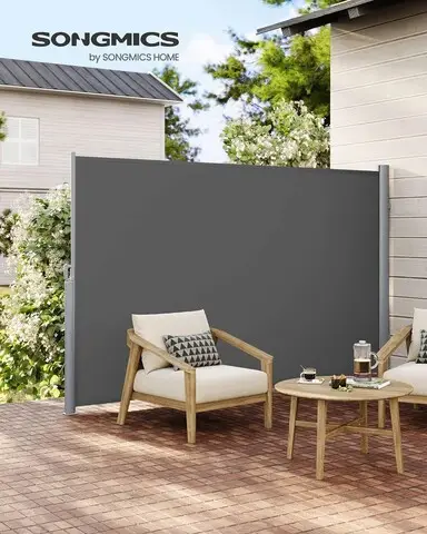 Paravan lateral pentru gradina sau terasa / copertina solara laterala, Songmics, sistem de fixare inclus, UV 50+, 180x400 cm, gri Calitate înaltă
