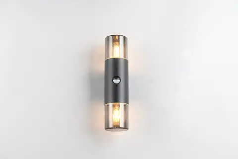 Comandă acum Aplica de perete pentru exterior cu senzor Hoosic, TRIO, 8.5x11.8x33 cm, 28W, 2x E27, aluminiu, negru mat