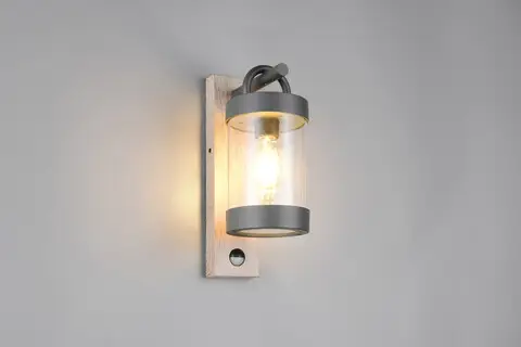 Aplica de perete pentru exterior cu senzor Sambesi, TRIO, 12.5x33 cm, 28W, 1x E27, aluminiu, antracit/natur Reducere extra