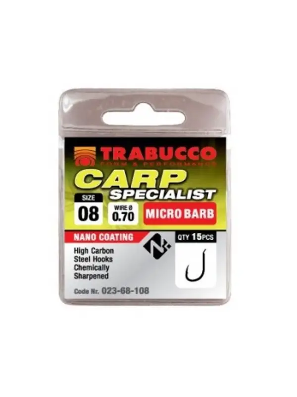 Disponibil imediat Trabucco Carlige Carp Specialist, Micro Barb 15 buc./plic