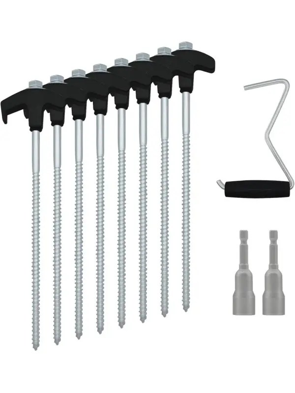 Set 8 Cuie Fixare cu 2 Chei si Intinzator, Ancorare Corturi/Umbrele/Rodpoduri/etc. Doar azi