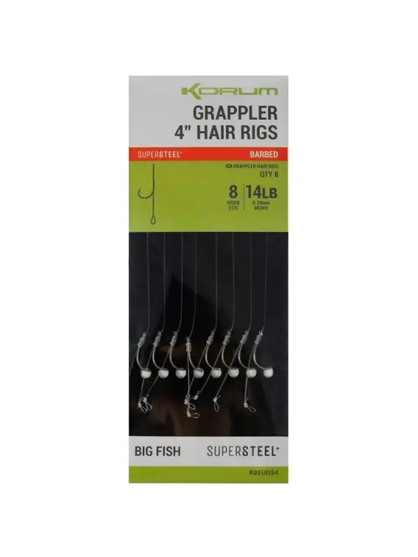 Korum Carlige Legate Grappler Hair Rigs, Barbed, 8 buc/plic Plată sigură