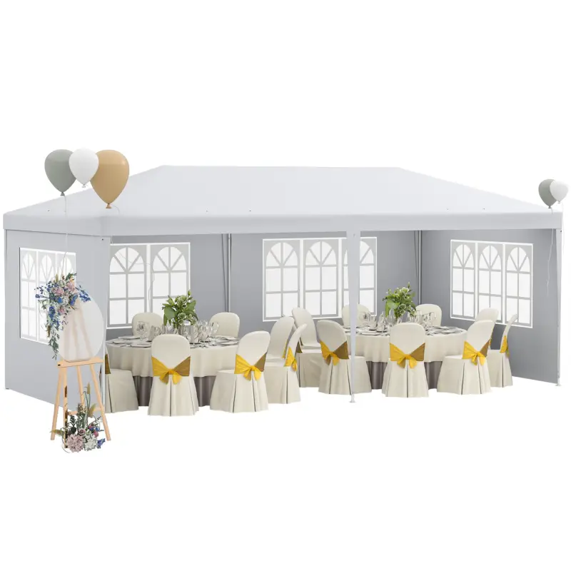 Discount Outsunny Foișor de Grădină cu Pereți Laterali Demontabili, 4 Ferestre și 12 Orificii de Drenaj, 5.85x2.95x2.55 m, Alb