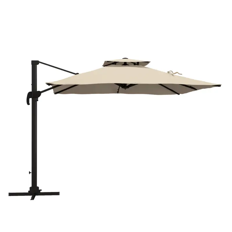 Doar azi Outsunny Umbrelă de grădină cu braț, 3x3 m, înclinabilă în 6 poziții, din aluminiu și poliester, culoare kaki