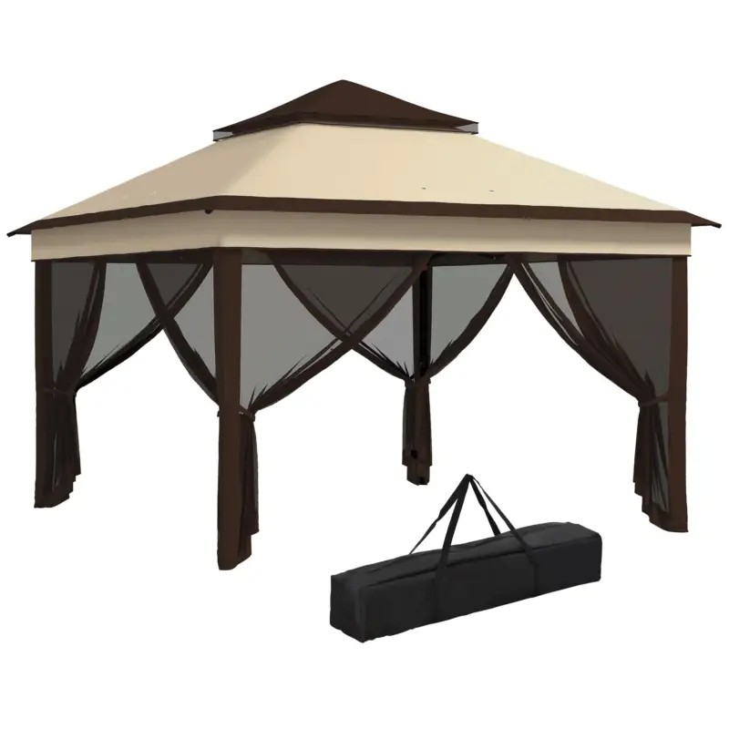 Noutate Outsunny Foisor Pop Up 3 x 3m Cu Plasa, Bej