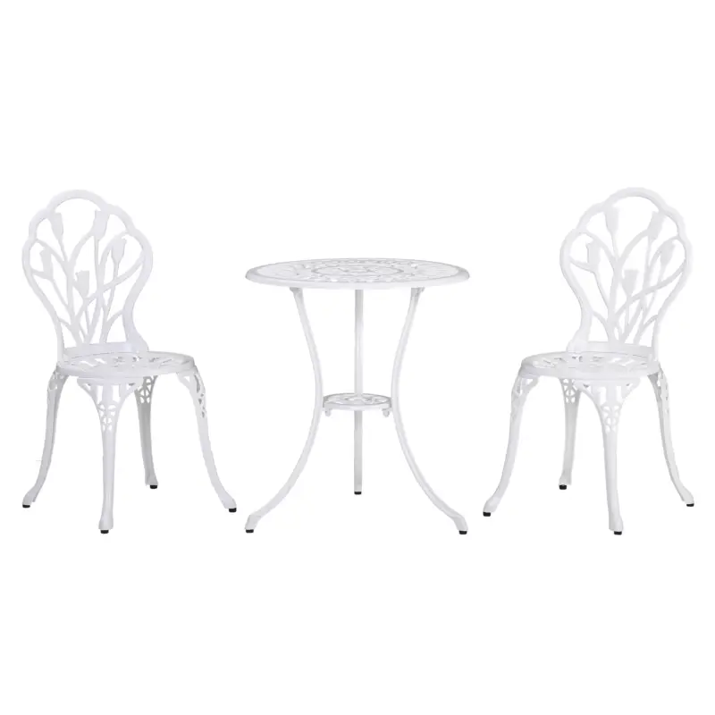 Outsunny Set de Grădină 3 Piese din Aluminiu cu 2 Scaune 42,5x47,5x89 cm și Masă Rotundă Ø60x67 cm, Alb Reducere extra