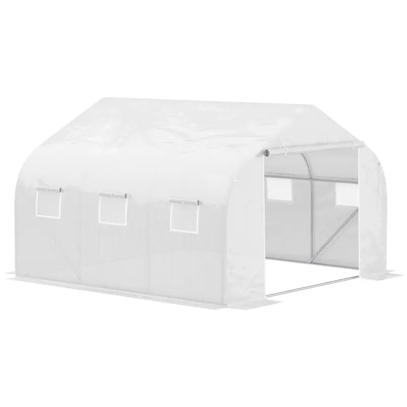 Retur ușor Outsunny Sera Gradina 450×300×200 cm – Fier & PE, Acoperis inclinat