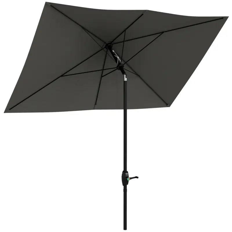 Transport gratuit Outsunny Umbrelă de grădină dreptunghiulară 2x3 m, înclinabilă cu deschidere manuală, gri