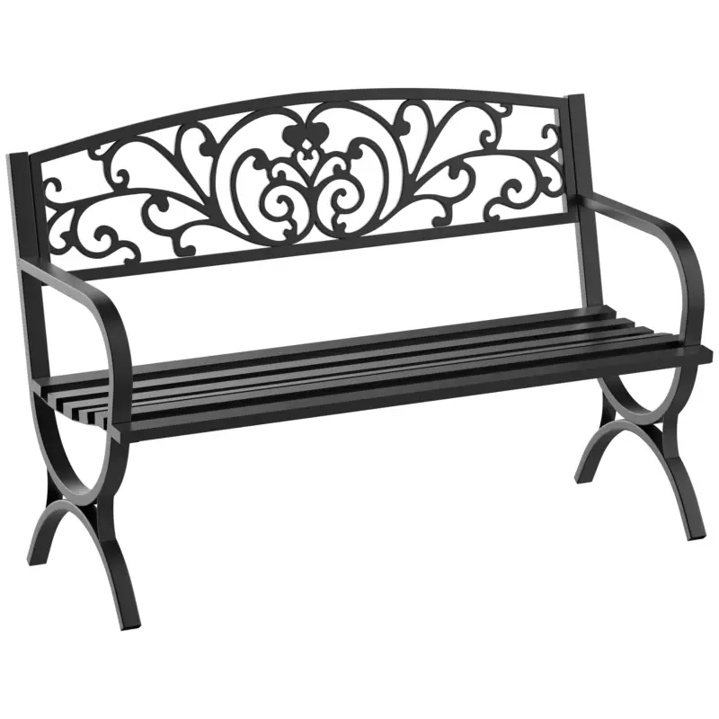 Outsunny Bancă Exterior Fontă 127×60×85 cm, Neagră Ofertă limitată
