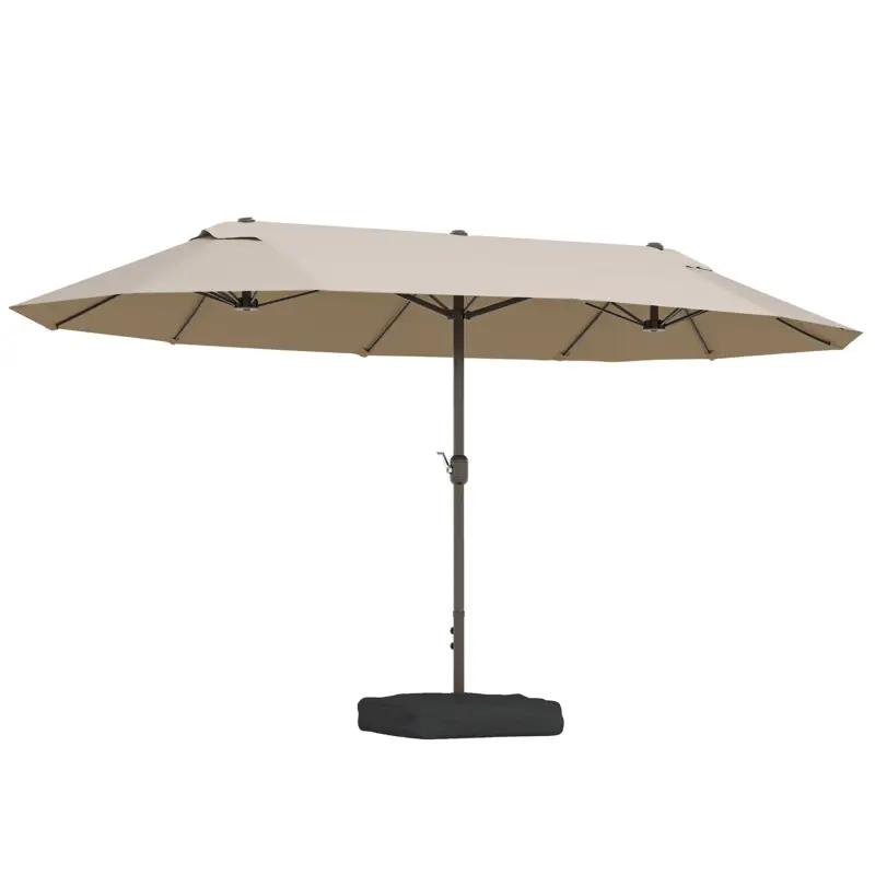 Outsunny Umbrela de Gradina Dubla 460x270cm Deschidere cu Manivela, Baza Transversala si Balast, Otel si Poliester Kaki Calitate înaltă