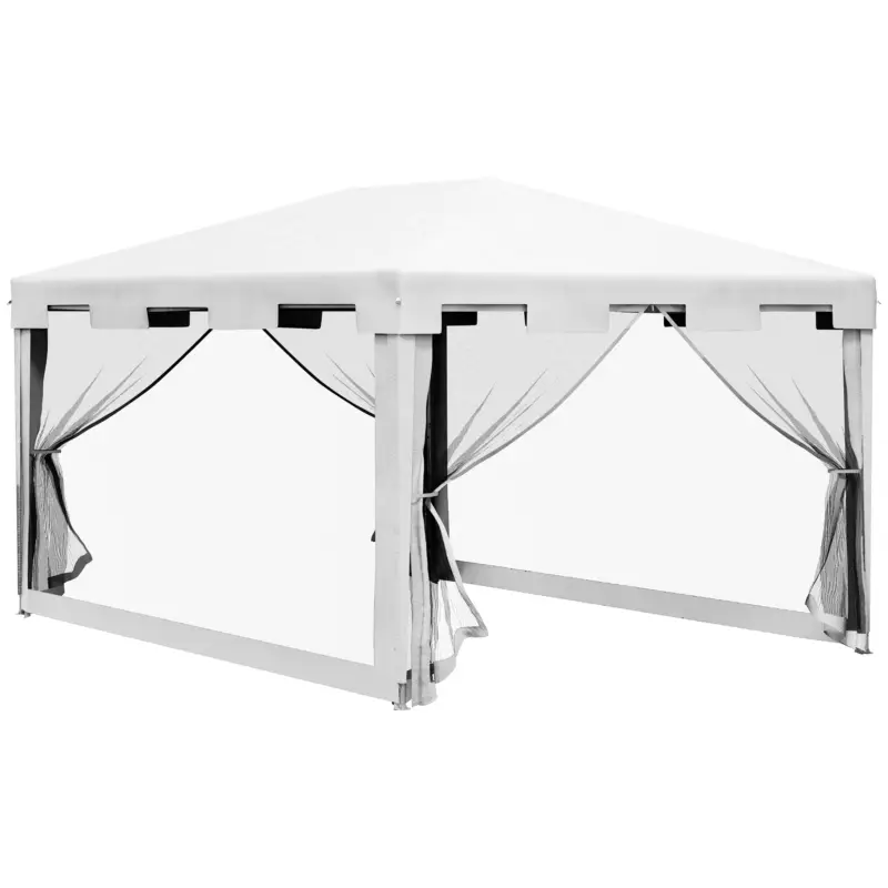 Retur gratuit Outsunny Foișor de grădină 4x3 m cu plasă de țânțari și 2 intrări, din metal și PE, alb și negru