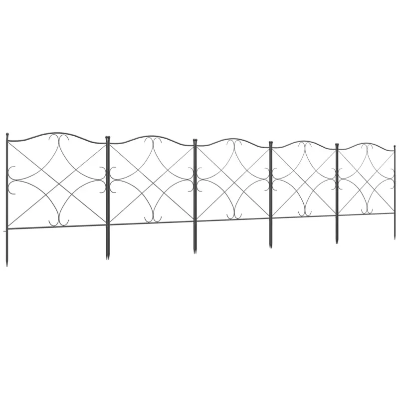 Reducere specială Outsunny Set Gard de Grădină cu 5 Panouri și Stâlpi, Gard Decorativ din Metal, 305x62 cm, Negru