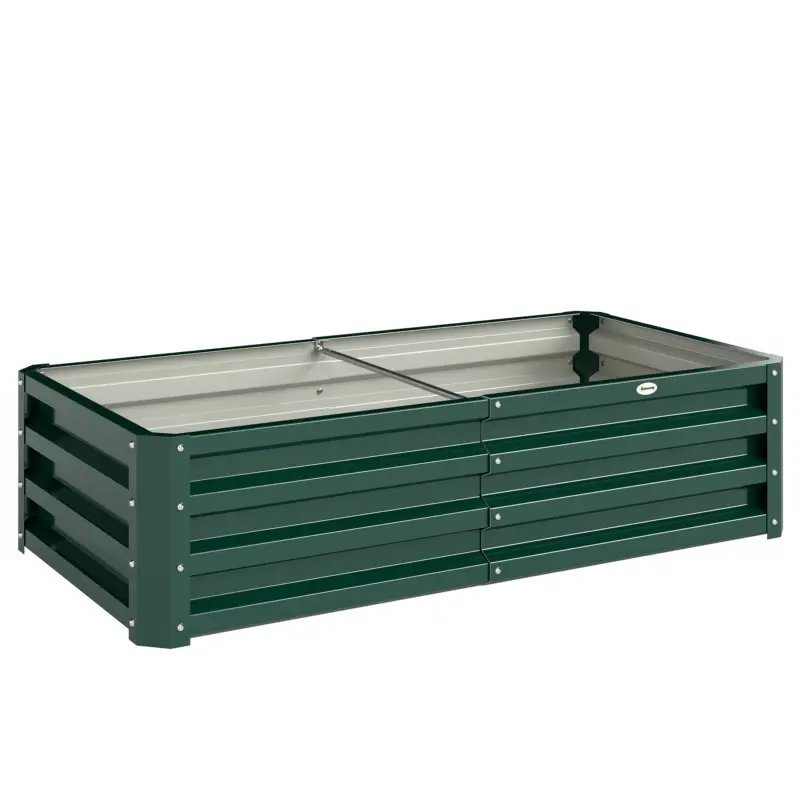 Outsunny Strat de Grădină Ridicat fără Bază, cu Strat Impermeabil, din Oțel Zincat, 120x60x30,5 cm, Verde Popular