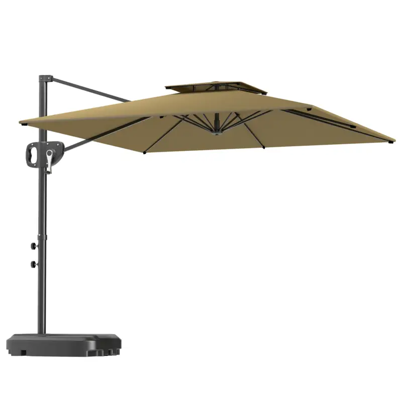 Outsunny Umbrelă de Grădină Decentrata 2.5x2.5 m cu Bază Umplută, Manivelă și Cap Reglabil, Bej Popular