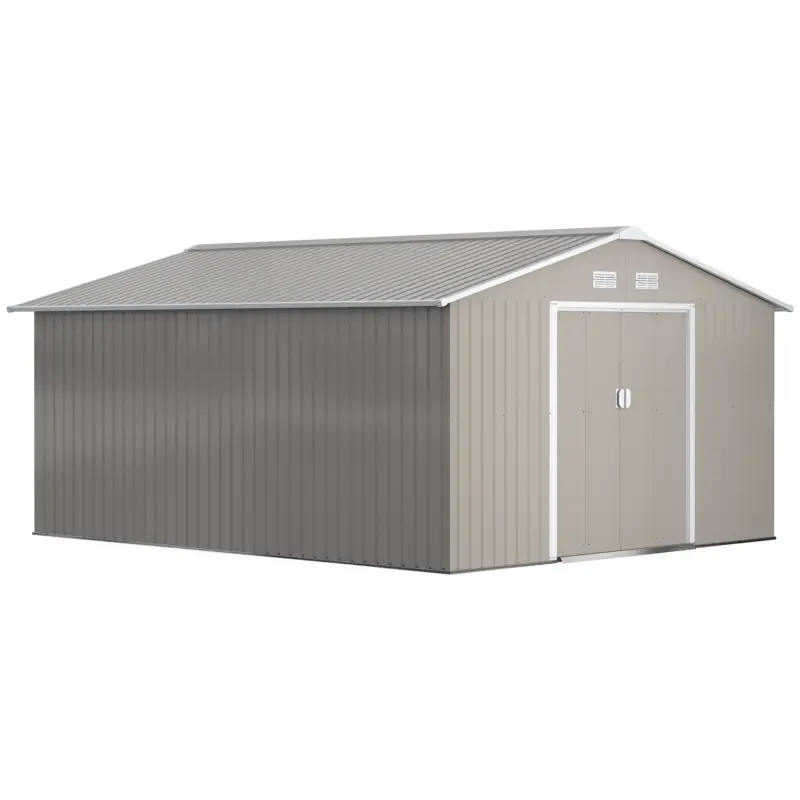 Comandă acum Outsunny Magazie de Gradina cu Usi Duble Glisante si Acoperis Inclinat, Sopron de Gradina din Otel si PP, 3.4x4x2m, Gri
