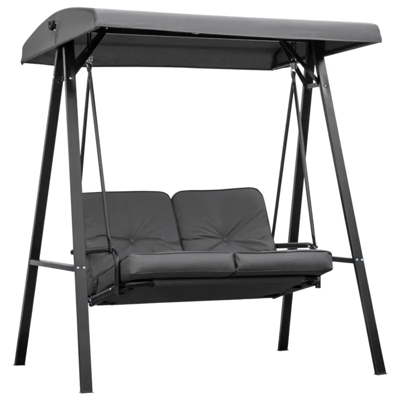Preț redus Outsunny Leagăn de Grădină cu 2 Locuri, Acoperiș Reglabil și Perne, din Oțel și Poliester, 144x117x173 cm, Gri