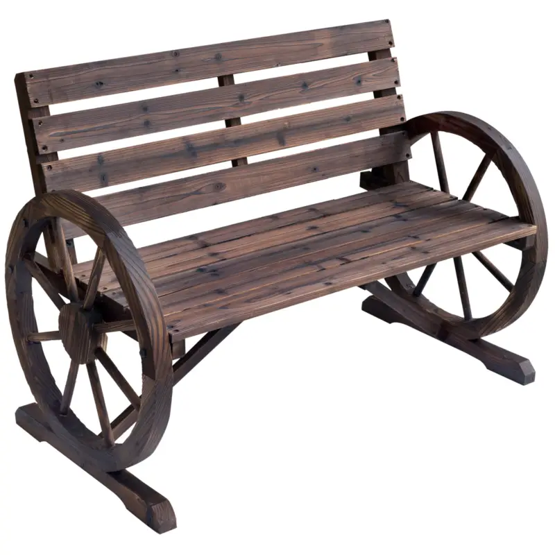 Ofertă de sezon Outsunny Banca Country Fonta 127×60×85 cm – 2‑locuri cu Cotiere Rotative Neagra