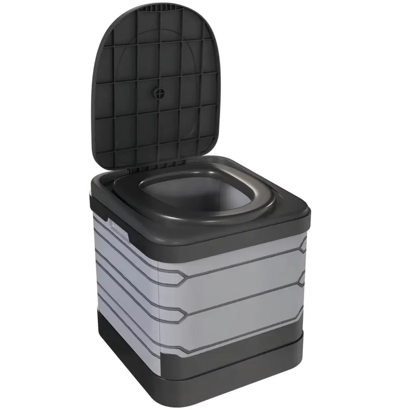 Doar azi Outsunny WC Portabil pentru Camping cu 12 Pachete Coagulante și 12 Pungi de Eliminare, 42x46x43,5 cm, Gri și Negru