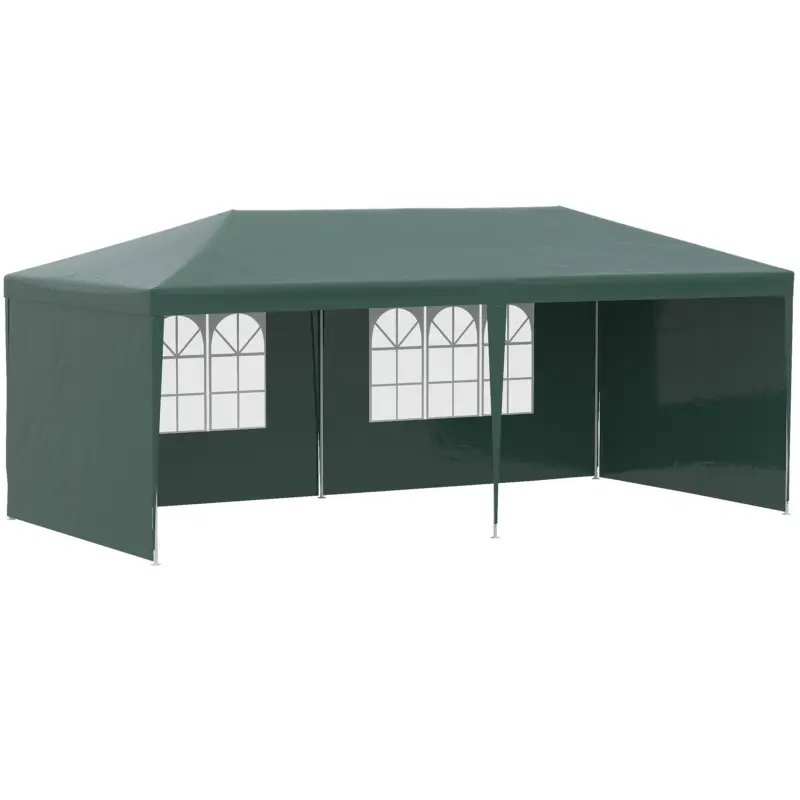 Reducere specială Outsunny Cort de Grădină cu Orificii de Drenaj, Pereți Detașabili și Ferestre, 6x3 m, Verde