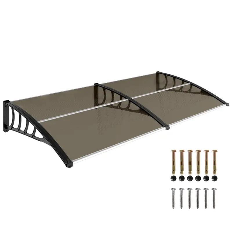 Reducere Outsunny Copertina de exterior pentru ferestre si usi, din policarbonat si aluminiu, 200x96x27cm – maro