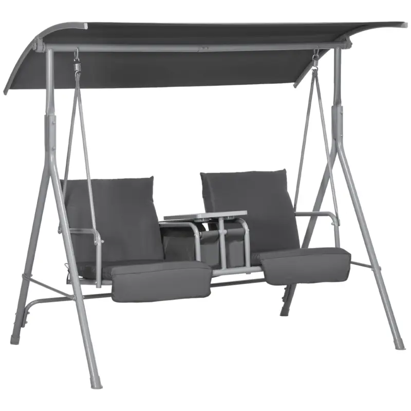 Outsunny Balansoar Exterior cu Măsuță de Cafea și Suport Central pentru Pahare, Leagăn cu 2 Locuri și Acoperiș, 175x112x158 cm, Gri Livrare rapidă