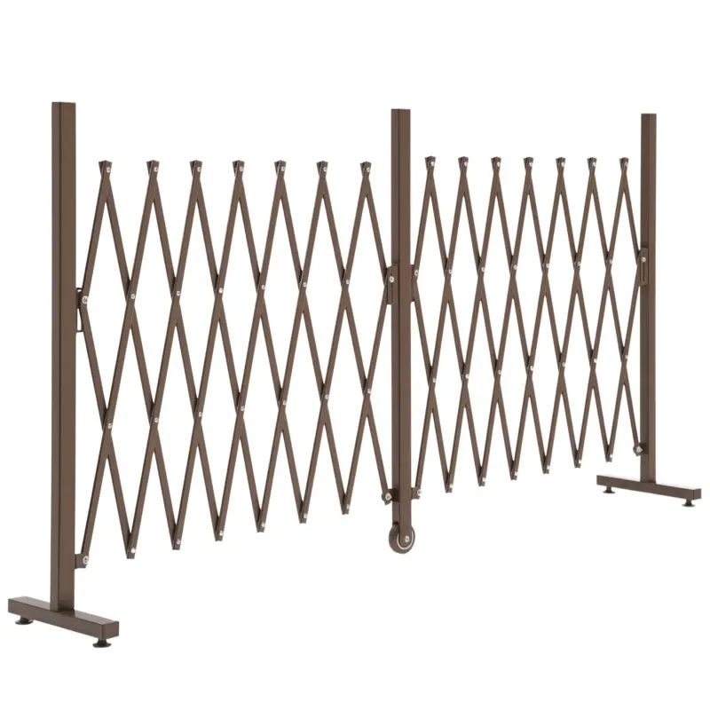 Reducere extra Outsunny Gard Extensibil Autoportant, Grilaj Flexibil din Oțel și Aluminiu, Pliabil, 52-405 cm, Maro Închis