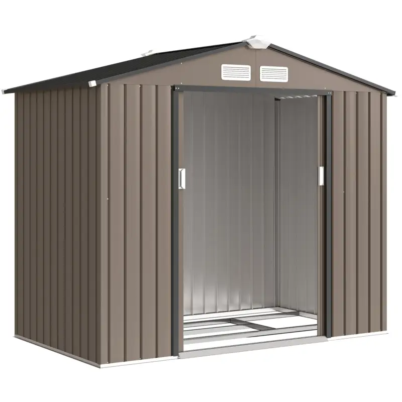 Retur ușor Outsunny Căsuță de Grădină din Metal cu Aerisiri și Ușă Dublă Glisantă, 2,1x1,3 m, Maro