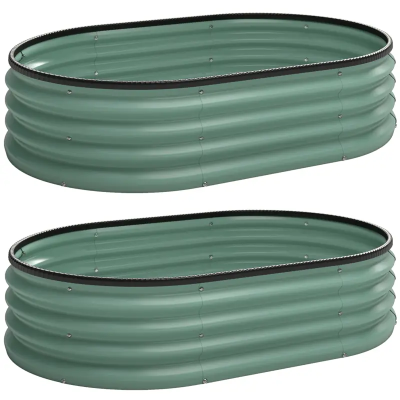 Outsunny Set de 2 Straturi de Grădină Modulară, Paturi Ridicate cu Margine din Cauciuc, Bază Deschisă, Straturi din Oțel Zincat pentru Plante Aromatice, Fructe, Legume și Flori, 135x90x30 cm, Verde Comandă acum