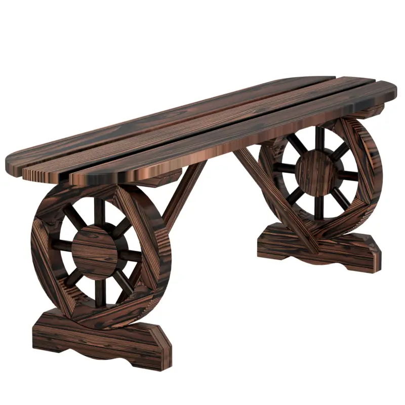 Disponibil imediat Outsunny Bancă de Grădină cu Picioare în Formă de Roți de Căruță și Șezut din Șipci, 120x29x39cm, Maro