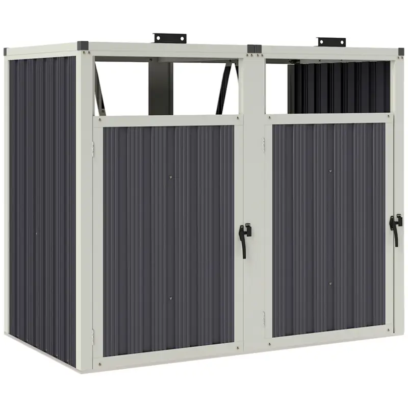 Outsunny Acoperitor pentru Tomberoane de Exterior cu 2 Compartimente, Capac Rabatabil 180°, din Oțel Galvanizat, pentru Grădină sau Patio, 146x81x122 cm, Gri Închis Preferatul clienților