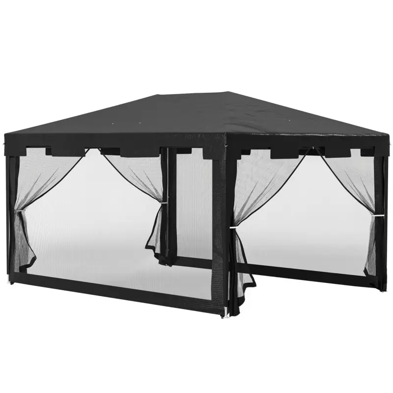 Outsunny Foisor 4x3 m cu Plasa de Tantari si 2 Intrari, Foisor de Gradina din Metal si PE, Gri Inchis Premium
