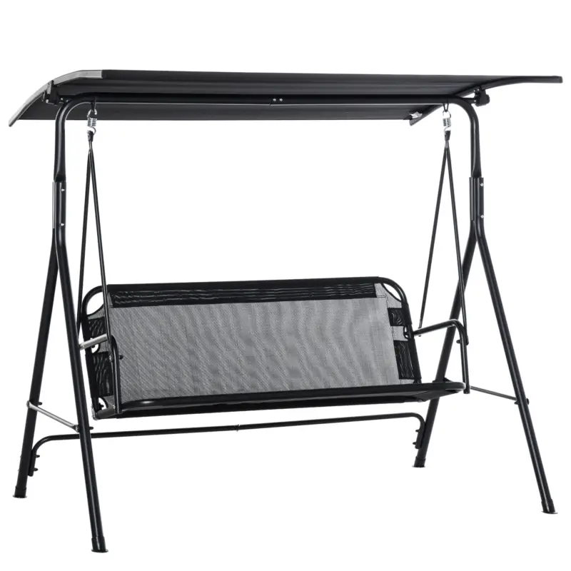 Outsunny Leagan de Gradina cu 3 Locuri cu Acoperis Parasolar Reglabil Negru 172x110x155cm Chilipir