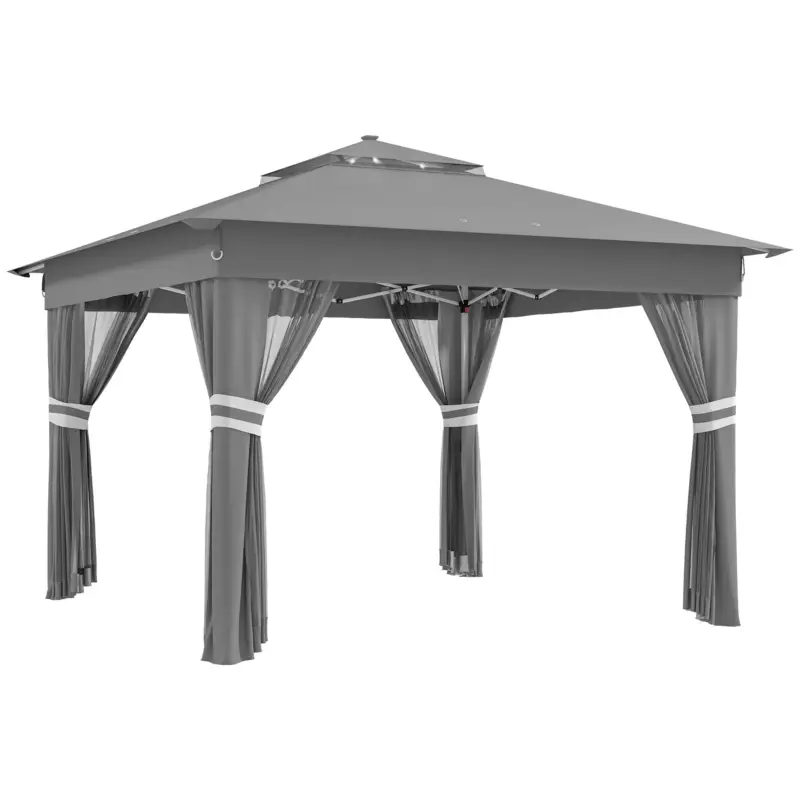 Outsunny Foisor tip pop-up 3 x 3(m) cu 20 lumini LED, Gri Super ofertă