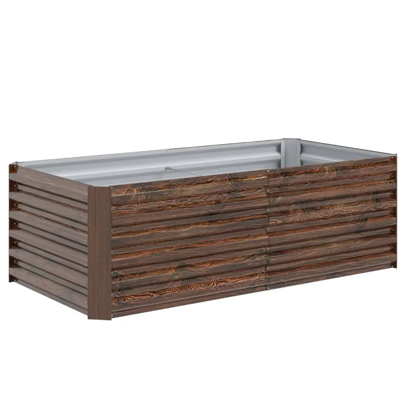 Lichidare de stoc Outsunny Strat de Grădină Înălțat Exterior cu Fund Deschis și Bare de Suport, Ghiveci Metalic din Oțel Zincat pentru Flori și Legume, 180x90x57,5 cm, Maro Închis