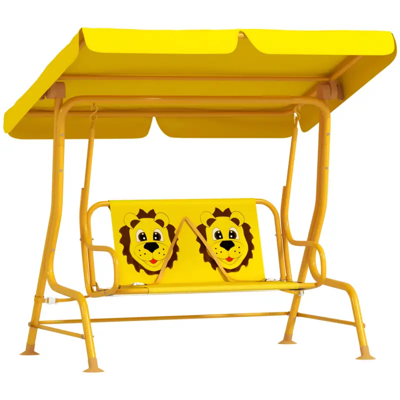 Reduceri AIYAPLAY Leagăn de exterior pentru copii, cu 2 locuri, acoperiș reglabil și centuri de siguranță, 112x75x120 cm, galben