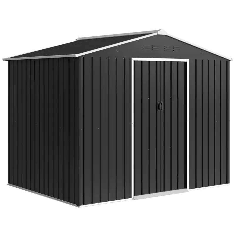 Outsunny Căsuță de Grădină 3.6m² din Oțel Galvanizat cu Guri de Aerisire, Depozit de Grădină cu Uși Glisante Blocabile, Acoperiș Înclinat, Căsuță pentru Unelte, Gri Închis Retur gratuit