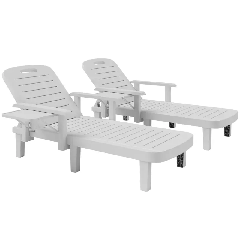 Outsunny Set 2 Șezlonguri cu Spătar Reglabil în 5 Poziții, Măsuță și Brațe Ergonomice, 79x158x88 cm, Alb Livrare expres