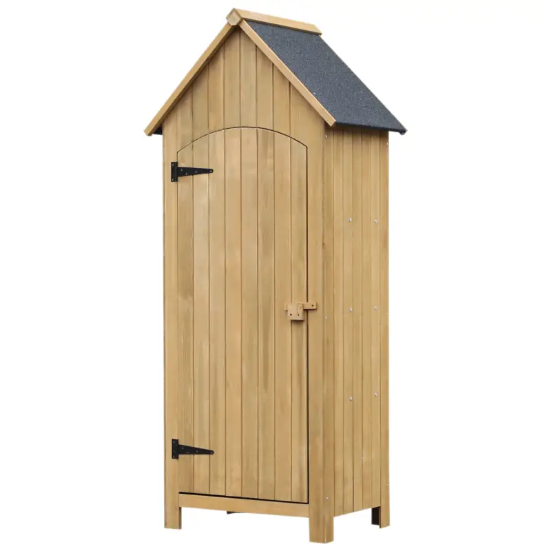 Livrare expres Outsunny Magazie de Scule de Gradina din Lemn Impermeabila cu Usi si Rafturi, 77.5x54.2x179.5 cm