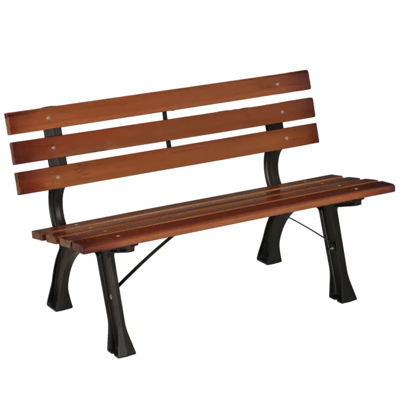Outsunny Bancă cu 2 locuri, pentru grădină și terasă, fontă de aluminiu + lemn natural, 120 x 57 x 70 cm, Maro Cumpără online