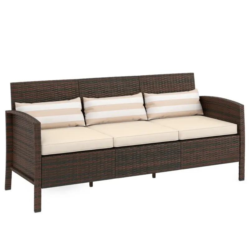 Outsunny Canapea de exterior cu 3 locuri, din ratan PE, cu perne confortabile și detașabile, 173x68x78 cm, maro Reduceri