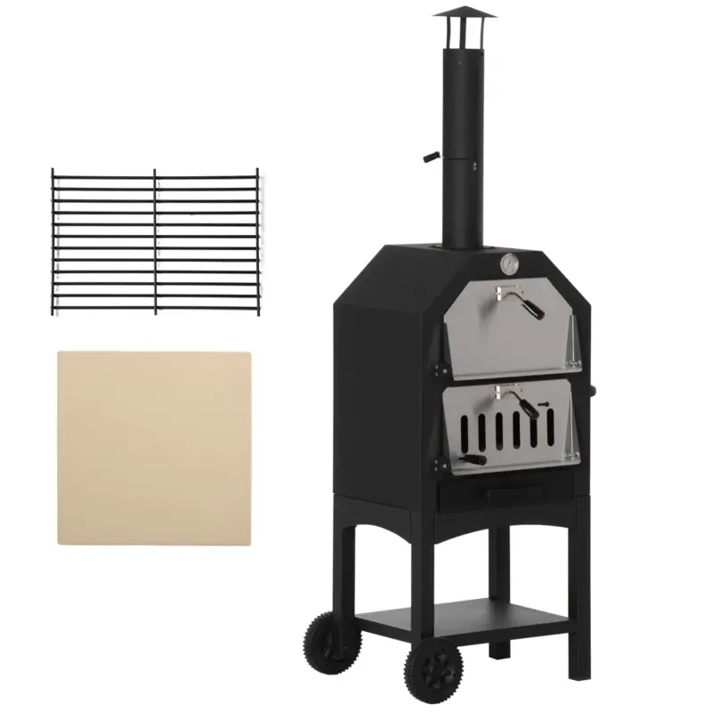 Outsunny Cuptor Pizza & Gratar Carbuni 64×54×160 cm – Inox pentru Exterior Cumpărături sigure