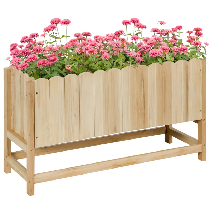 Calitate înaltă Outsunny Jardiniera pentru exterior, verticala si de dimensiuni reduse din lemn de brad cu orificiu de scurgere si protectie interioara, 86x30x50 cm, culoarea lemnului
