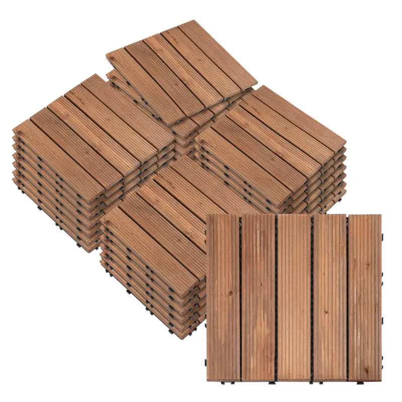 Reducere specială Outsunny Gresie Exterior Lemn – Set 27 Bucati Interblocabile