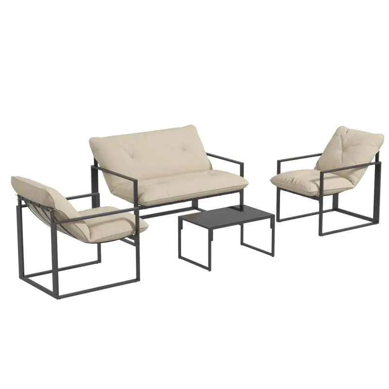 Outsunny Set de Mobilier de Grădină din 4 Piese cu Canapea, 2 Fotolii și Măsuță, din Oțel, Poliester și Bumbac PP, Bej și Gri Reducere specială