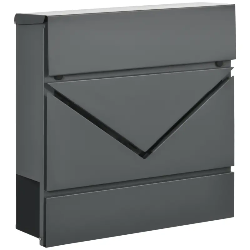 HOMCOM Cutie Postala din Otel Zincat cu Suport Ziare si 2 Chei de Securitate incluse, 37x10.5x37 cm, Gri Preț redus