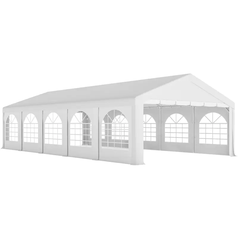 Outsunny Pavilion pentru Petreceri 10x5 m cu 10 Pereți Laterali Detașabili, Pavilion de Grădină cu 5 Secțiuni, Uși cu Fermoar și Ferestre, Pavilion pentru Nunți, Evenimente, Întâlniri, UV30+, Alb Ofertă limitată