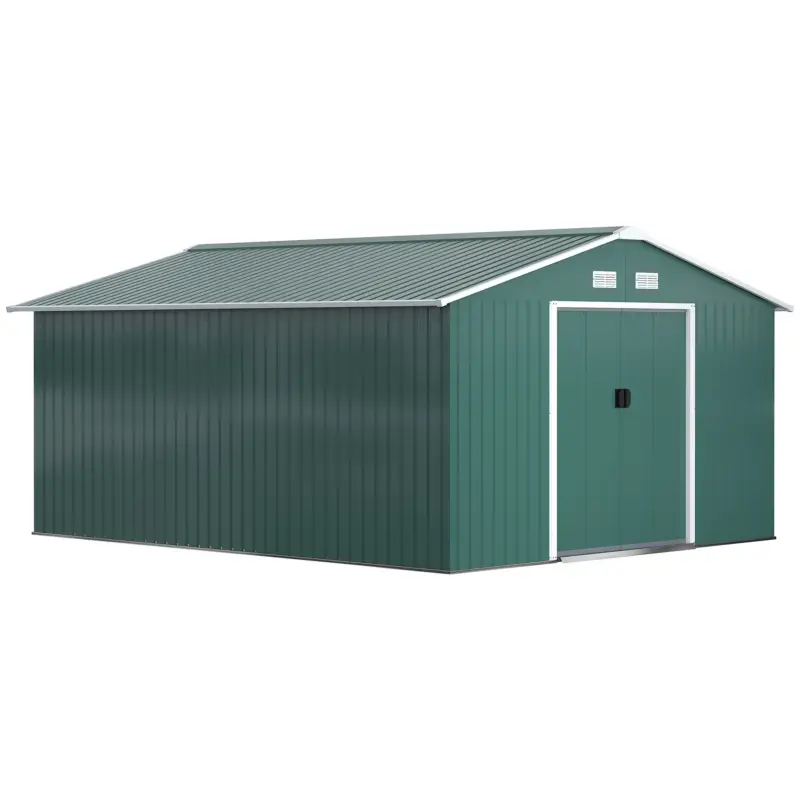Promoție Outsunny Magazie Unelte din Otel Galvanizat, Anti Rugina 3.4 x 3.86 x 2 m,Verde