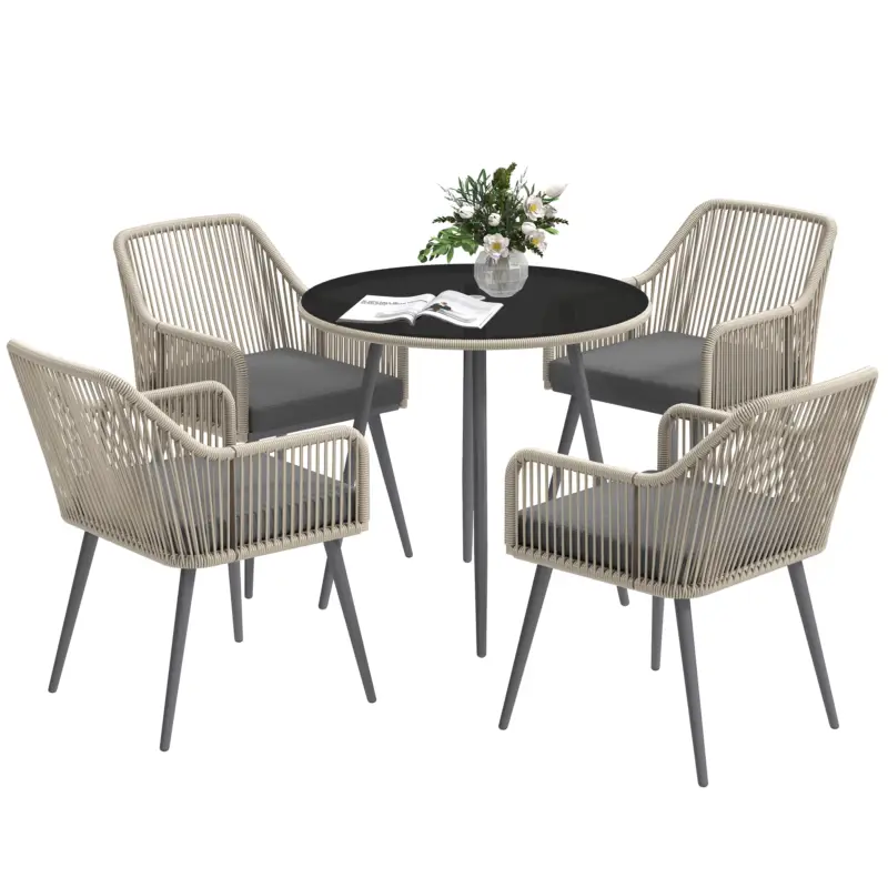 Outsunny Set Mobilier de Grădină cu Masă Rotundă și 4 Scaune, 54x65x80 cm, Maro Deschis Ofertă limitată