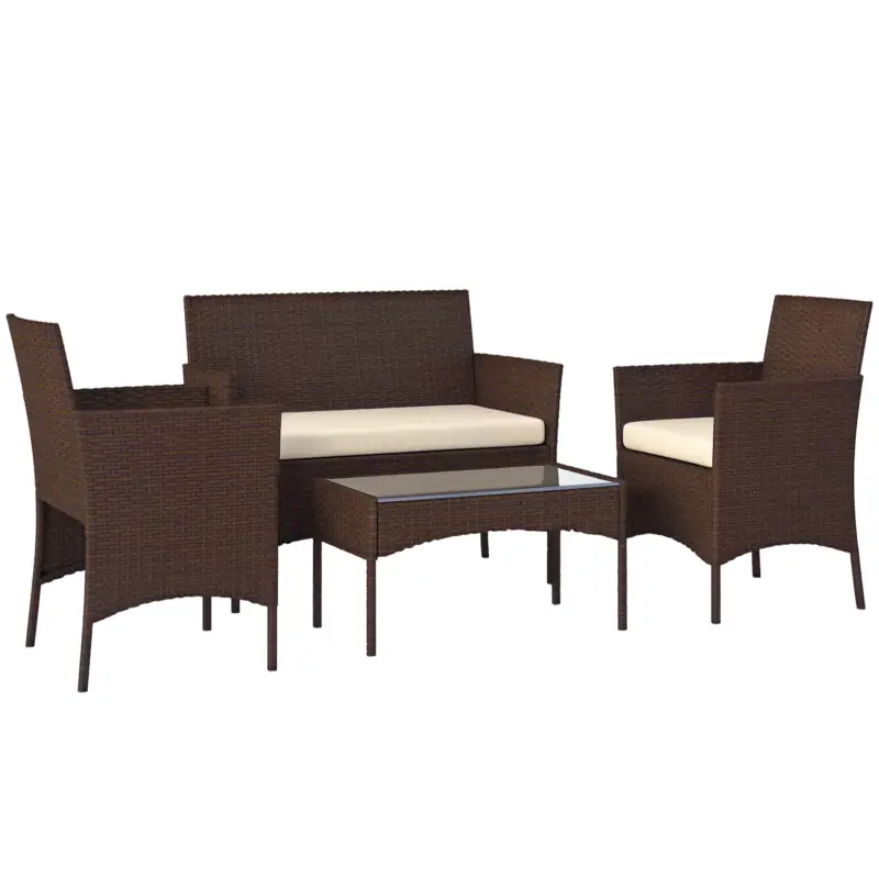 Outsunny Set Mobilier de Grădină din 4 Piese cu Canapea, 2 Fotolii și Măsuță de Cafea, 102x58x82 cm, Maro Mai ieftin
