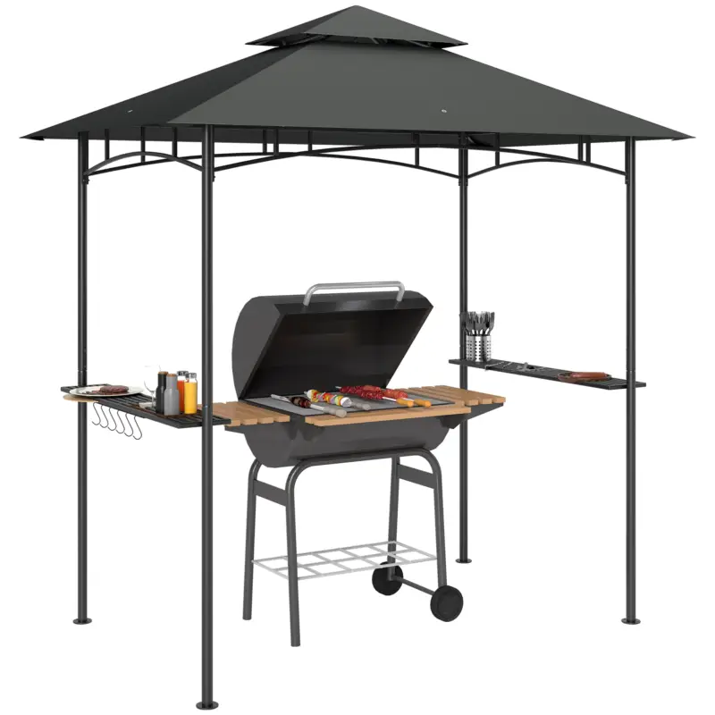 Outsunny Pavilion de grătar cu LED 240 x 150 x 258 cm rezistent la apă, ignifug, pavilion de grătar cu acoperiș dublu Comandă acum